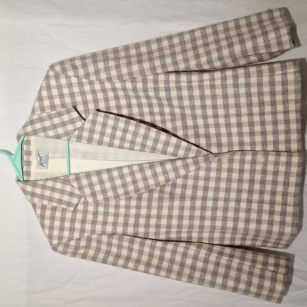 Vintage Wool Plaid Blazer, Grey And White, Koret, Sz 10, NWOT